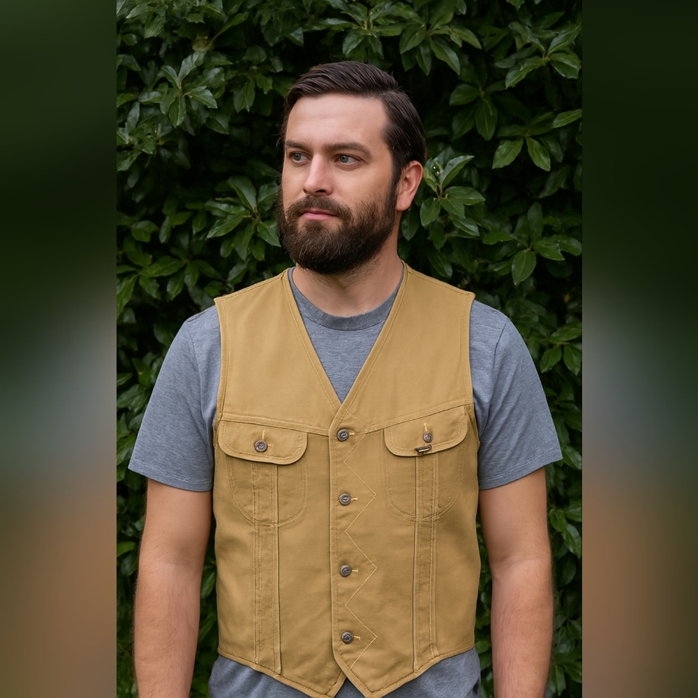 LEE Vintage 70's Suede Sherpa Winter Tan Brown Sleeveless Button-Up Vest(#1,531)